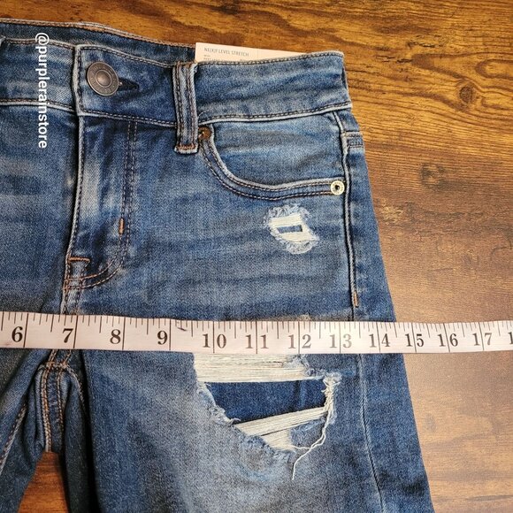 American Eagle Midi Shorts 0 Next Level Stretch Medium Light Wash Denim Country - Picture 9 of 13